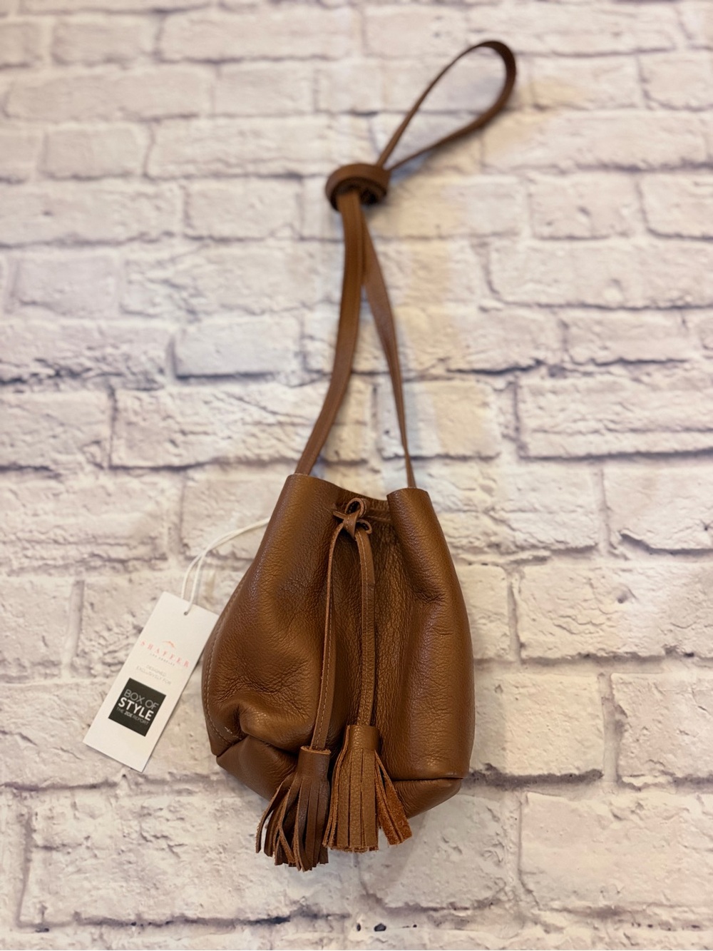 Rachel Zoe Brown Pebbled Leather Tassel Drawstring Crossbody